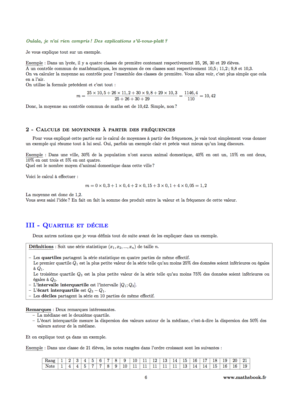 quartiles deciles calculs