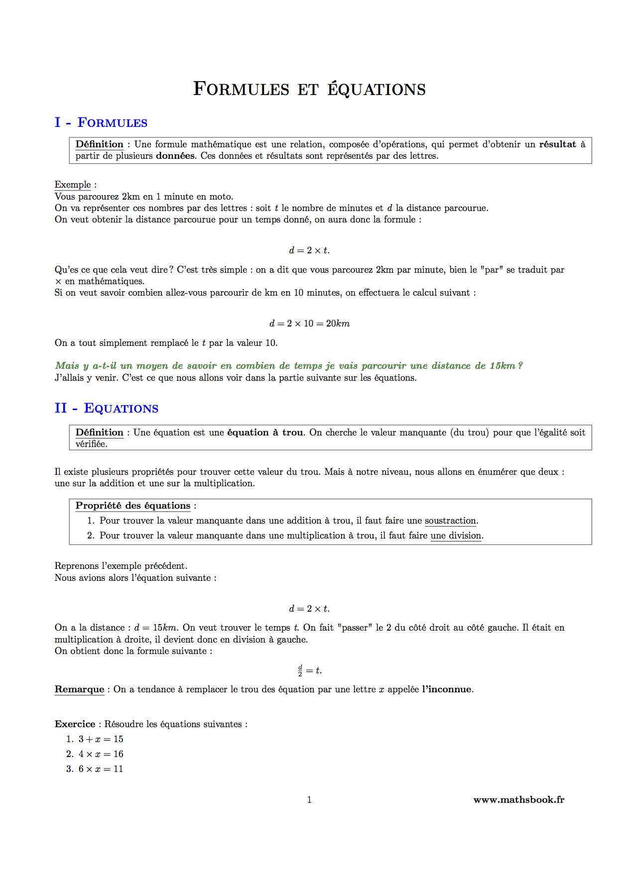 formules equations