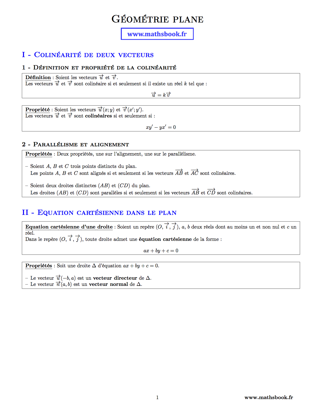 geometrie plane colinearite equation cartisienne